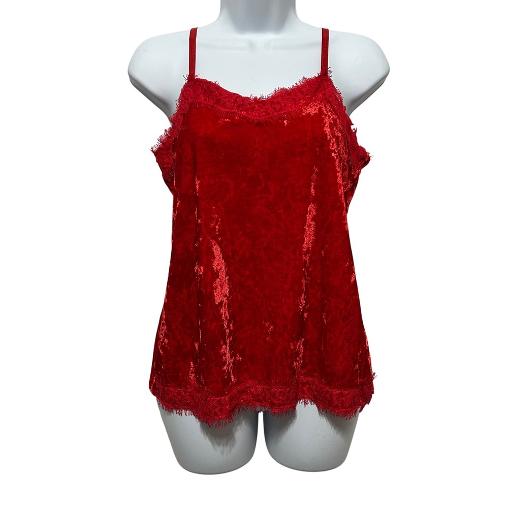 No Boundaries Juniors Y2K Velvet Lace Trim Cami Top M 6/7‎ Red Fitted Lace Trim